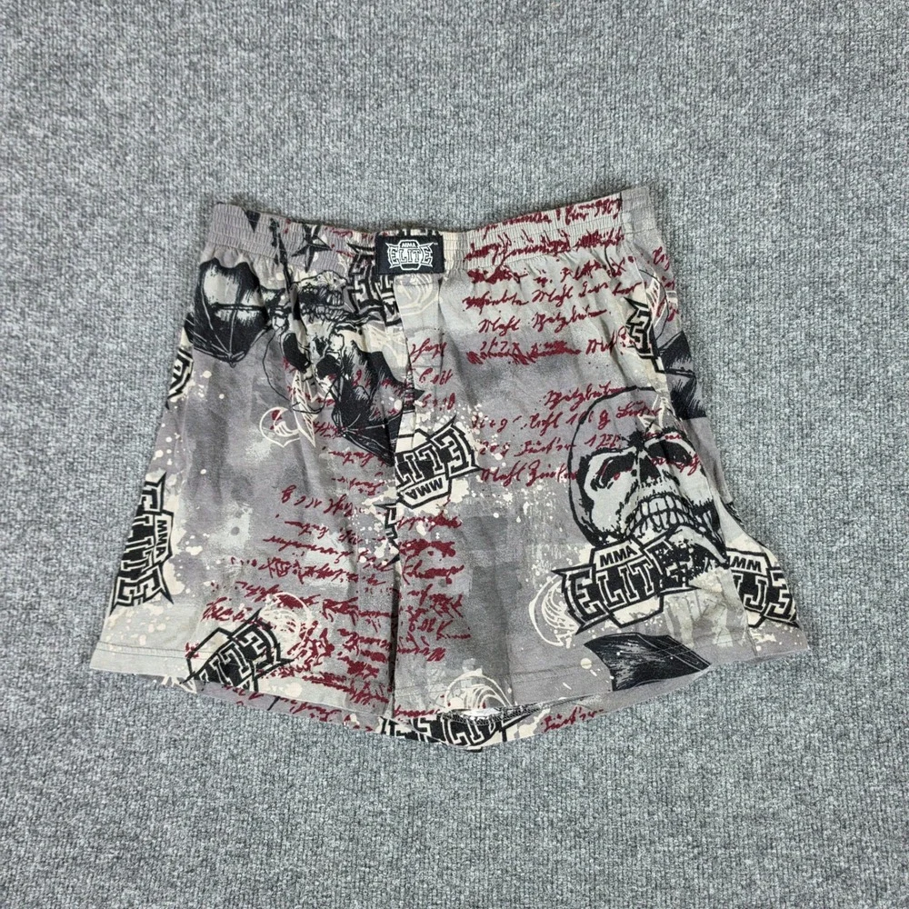 MMA Elite Mens Gray Skull Graphic Boxer Shorts Cotton Sleepwear Size Large 36-38